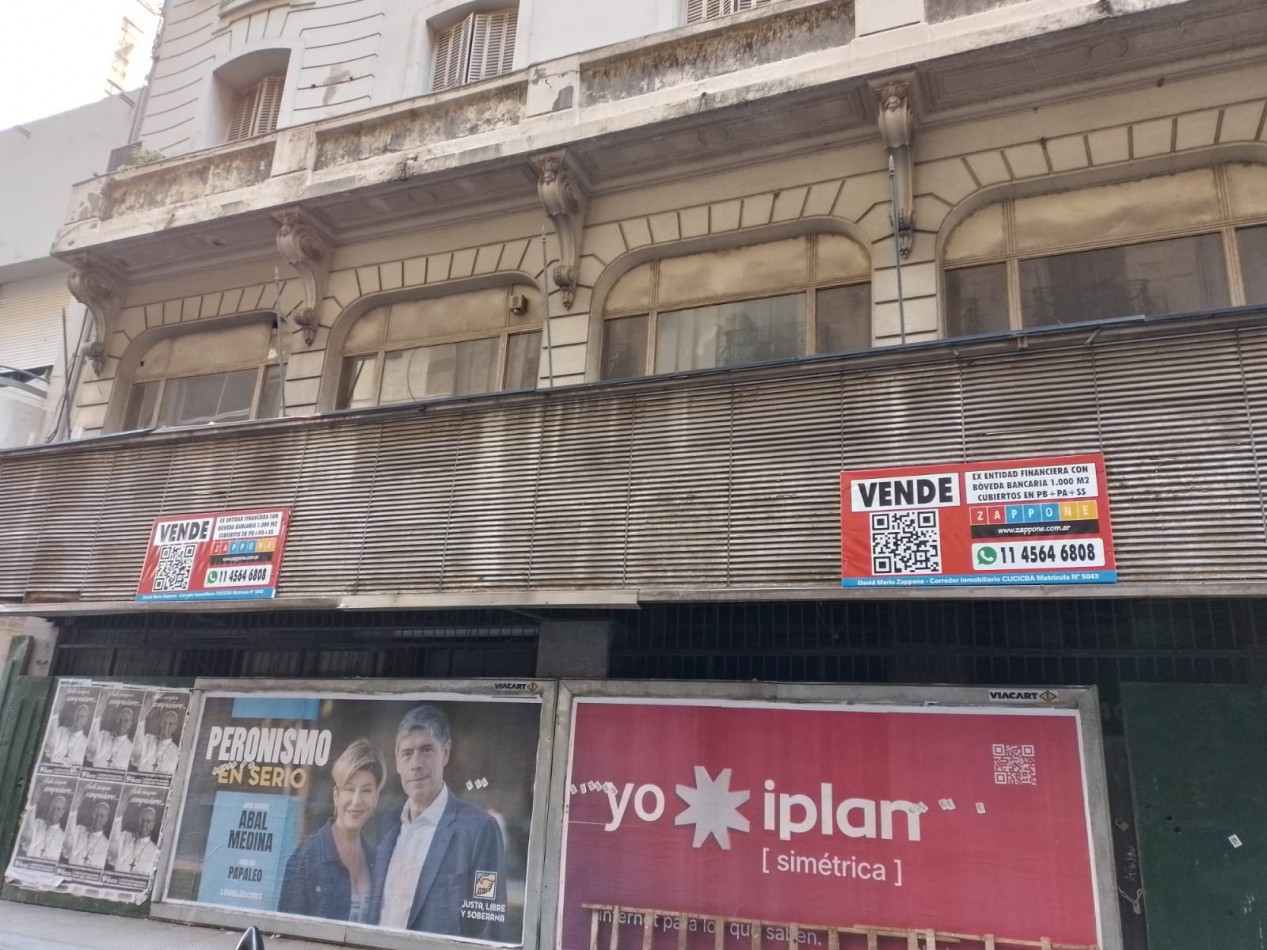 SUP. 1.000 M2 20 m DE FRENTE!!!! EX BANCO BOVEDA con CAJAS. SUBSUELO, PLANTA BAJA Y PRIMER PISO